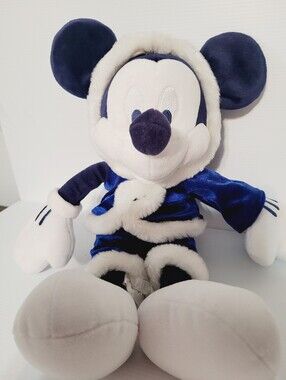 Disney Plush Mickey Mouse in Navy Blue and White Fur Trim